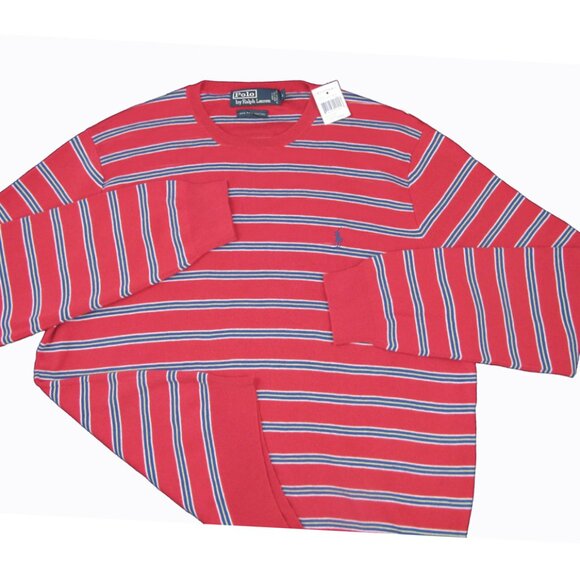 NEW $165 Polo Ralph Lauren Sweater!  Large  Red Striped  Pure Pima Cotton - Picture 1 of 2